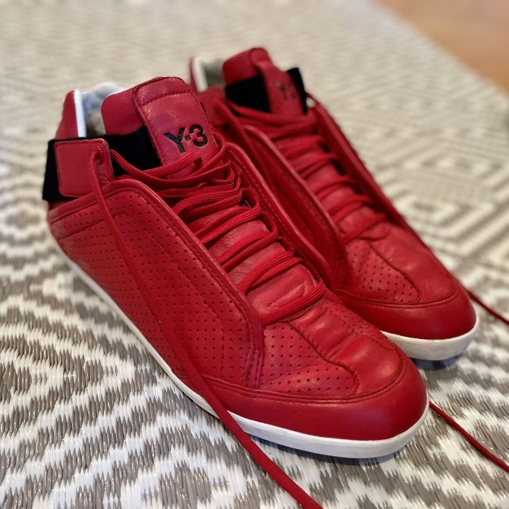 Y-3 Yohji Yamamoto Men's Red Leather Sneakers Size US 6 Adidas Black Strap